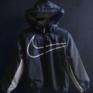 Nike Kids Black and Gray Raincoat with Hood